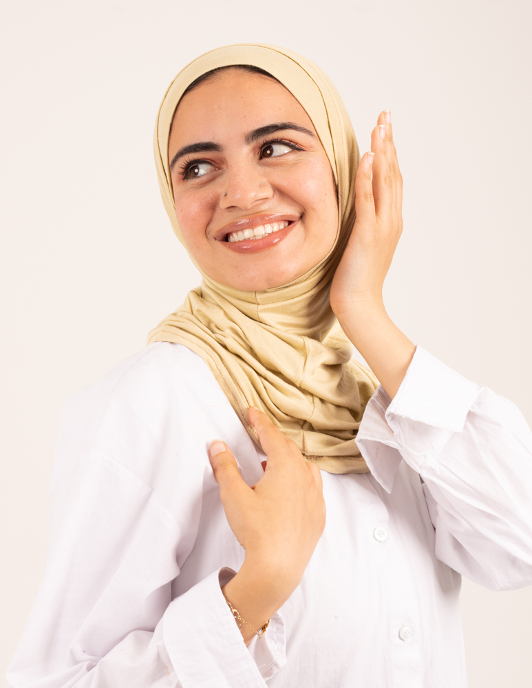 مصنع كشمير تلبيسه حجاب قطعتين بدون خياطة  بيج غامق