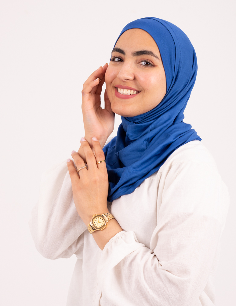 مصنع كشمير تلبيسه حجاب قطعتين بدون خياطة  ازرق زهرى