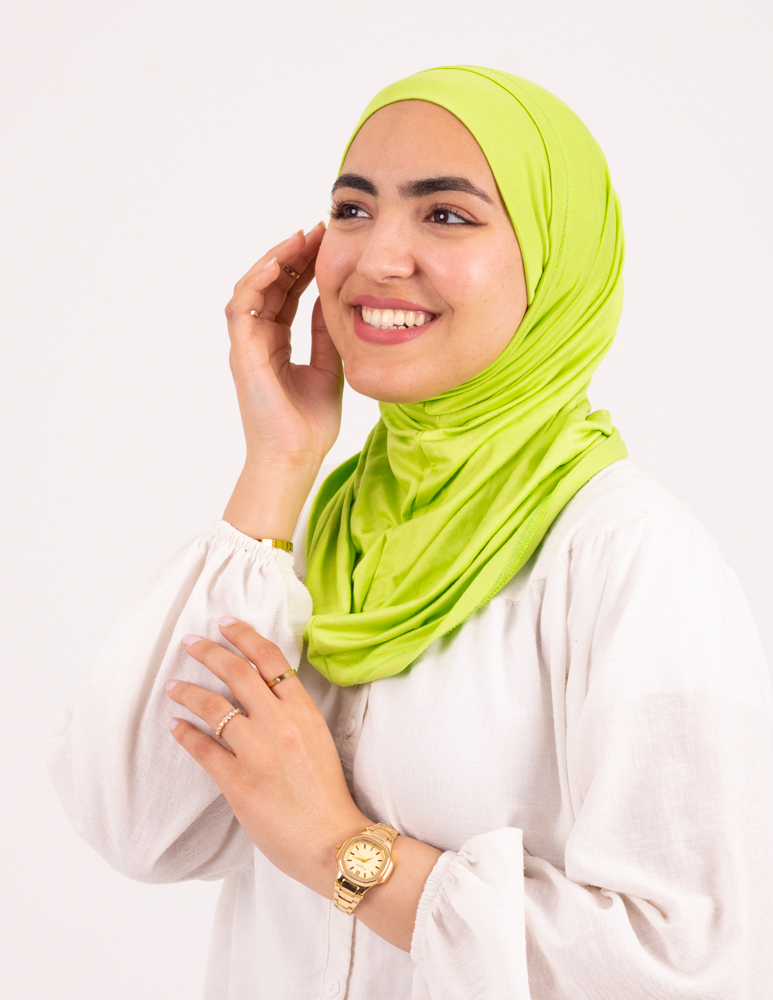 مصنع كشمير تلبيسه حجاب قطعتين بدون خياطة  اخضر تفاحى