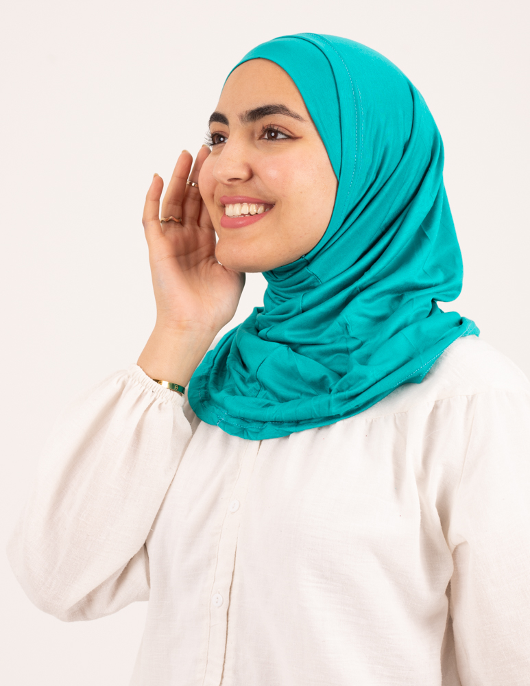 مصنع كشمير تلبيسه حجاب قطعتين بدون خياطة فيروزي غامق