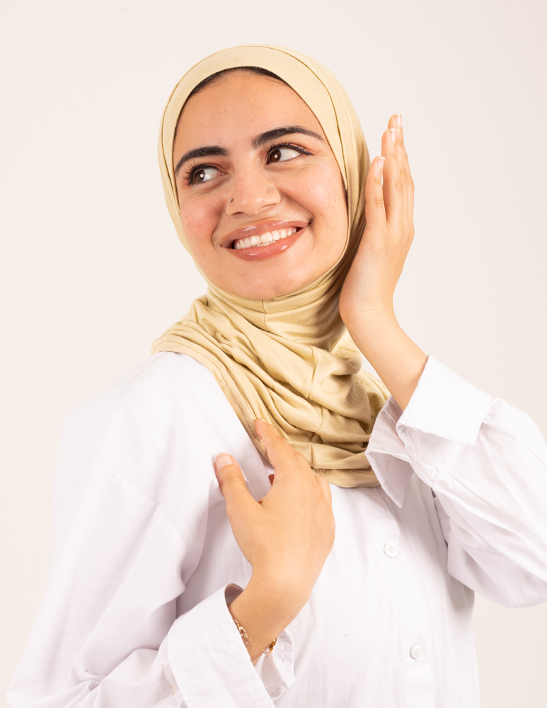 Beige Headscarf With Two Piece without sewing