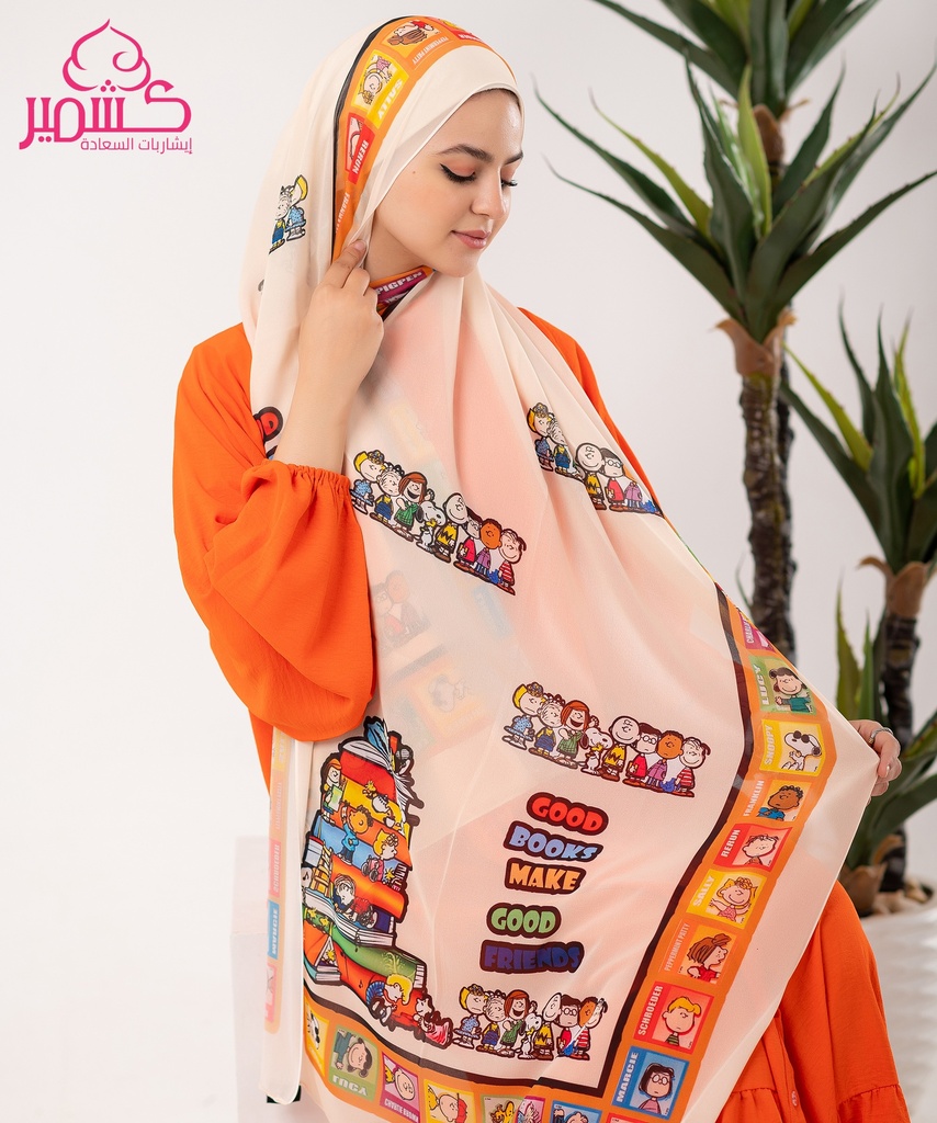 Disney scarf with beige and orange designs