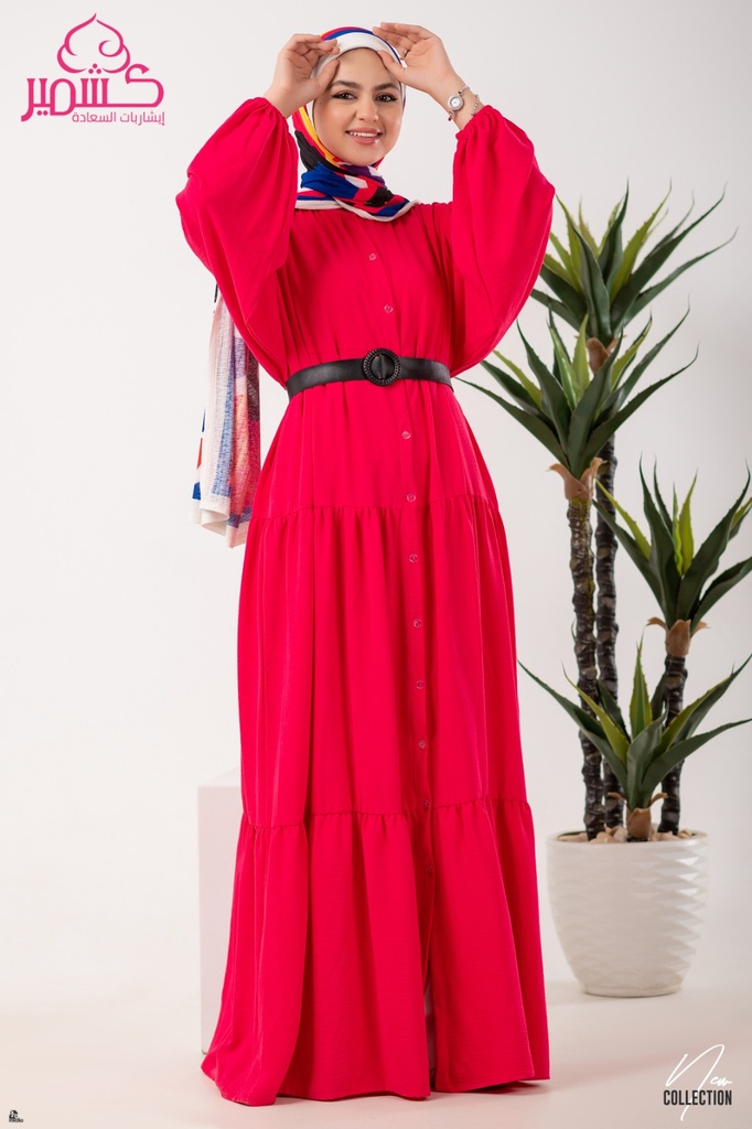 Fuchsia Long Dress Button Front