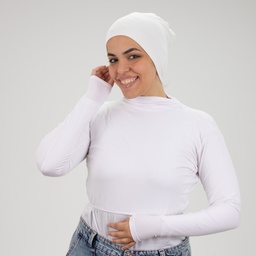 [مصنع التوبة بادي نص بادي كم ابيض] White Crop Top Long Sleeve