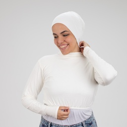 [مصنع التوبة بادي نص بادي كم اوف وايت ] Off White Crop Top Long Sleeve