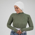 [مصنع التوبة بادي نص بادي كم زيتي] Dark Green Crop Top Long Sleeve