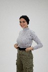 [مصنع التوبة بادي نص بادي كم جراي منغمش ] Melange Gray Crop Top Long Sleeve