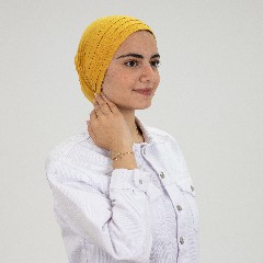 [مصنع التوبة بونية بليسيه مسطردة] Mustard Pleated Inner Cap