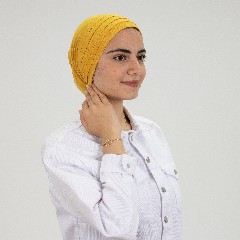 [مصنع التوبة بونية بليسيه مسطردة] Mustard Pleated Inner Cap