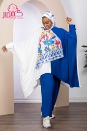 [بونشو نصين ازرق زهري* اوف وايت] Blue and Off white Poncho in two colors