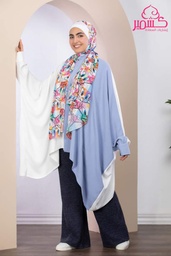 [بونشو نصين لبني* اوف وايت] Light Blue and Off white Poncho in two colors
