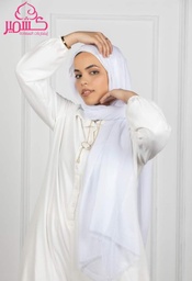 [ايشارب مستطيل عريض مطبوع - Print-7] White cotton scarf