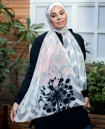 Scarf patterned with black, gray, and kashmeir colors