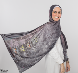Dark gray scarf with an owl drawing