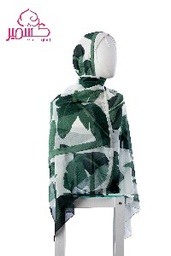  Large green floral scarf on a white background