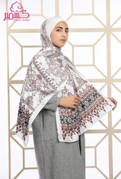 [ايشارب مستطيل عريض مطبوع - Print(1)(s1)] Turkish satin scarf printed in light gray and brown colors