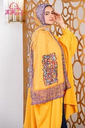 [ايشارب مستطيل عريض مطبوع - Print(2)(s11)] Scarf with Arabic calligraphy in mustard and mauve