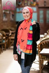 [ايشارب مستطيل عريض مطبوع - Print(3)(s11)]  Scarf with half horizontally striped colors and hearts pattern