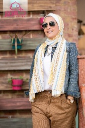 [ايشارب مستطيل عريض مطبوع - Print(3)(s31)] Scarf with gold and silver chains