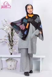 [ايشارب مستطيل عريض مطبوع - Print(7)(s5)]  Printed black scarf