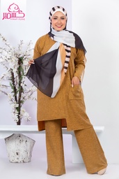 [ايشارب مستطيل عريض مطبوع - Print(7)(s8)]  Scarf striped with white, beige, and brown