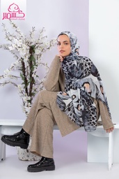 [ايشارب مستطيل عريض مطبوع - Print(7)(s11)]  Printed scarf in gray and black