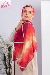 [ايشارب مستطيل عريض مطبوع - Print(7)(s13)] Red marble scarf with white lines