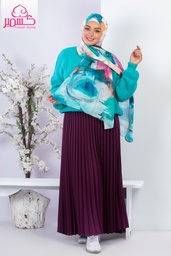 [ايشارب مستطيل عريض مطبوع - Print(7)(s14)]  Marble scarf with turquoise flowers