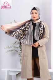 [ايشارب مستطيل عريض مطبوع - Print(7)(s16)]  Striped scarf with a tiger illustration