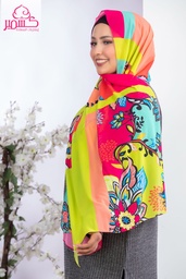 [ايشارب مستطيل عريض مطبوع - Print(7)(s18)] Scarf with fuchsia and lemon yellow flowers