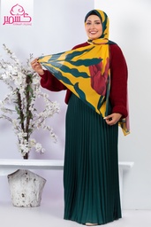 [ايشارب مستطيل عريض مطبوع - Print(7)(s21)]  scarf with a red flower illustration on mustard background with dark green tree branch