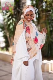 [ايشارب مستطيل عريض مطبوع - Print(6)(s31)] Beige scarf with multiple illustrations