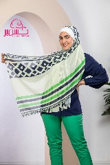 [ايشارب مستطيل عريض مطبوع - Print(8)(S6)] Scarf printed with apple green and navy colors