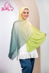 [ايشارب مستطيل عريض مطبوع - Print(8)(S14)] Dark green ,apple green and yellow gradient scarf 