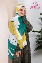 [ايشارب مستطيل عريض مطبوع - Print(8)(S17)] Scarf printed in olive green and white