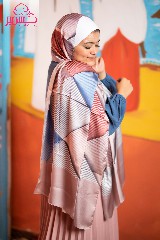 [ايشارب مستطيل عريض مطبوع - Print(1)(s4)] Satin scarf printed with Kashmeir and blue colors.