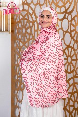 [ايشارب مستطيل عريض مطبوع - Print(1)(s9)] Printed satin scarf in red and white