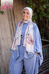 [ايشارب مستطيل عريض مطبوع - Print(1)(s13)] Satin scarf with Kashmeir pattern and gray border
