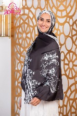 [ايشارب مستطيل عريض مطبوع - Print(1)(s20)] Satin scarf printed with black and white colors