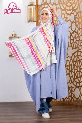 [ايشارب مستطيل عريض مطبوع - Print(2)(s7)] Satin scarf with multicolored stripes and a light beige background