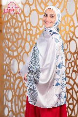 [ايشارب مستطيل عريض مطبوع - Print(2)(s10)] Gray satin scarf in navy blue