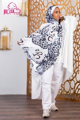 [ايشارب مستطيل عريض مطبوع - Print(2)(s13)]  Satin scarf printed with black in gray with a touch of semon