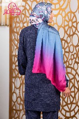 [ايشارب مستطيل عريض مطبوع - Print(2)(s31)]  Satin scarf with gradient colors ranging from blue to fuchsia