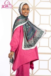 [ايشارب مستطيل عريض مطبوع - Print(1)(s3)] Turkish satin scarf with dark green and dark red colors