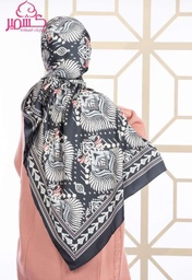 [ايشارب مستطيل عريض مطبوع - Print(1)(s4)] Turkish satin scarf, black with beige and semon