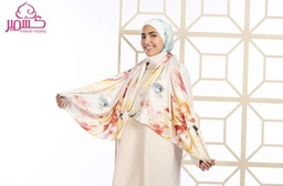 [ايشارب مستطيل عريض مطبوع - Print(1)(s10)] Turkish satin scarf with light beige tie dye