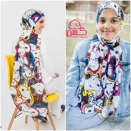 [ايشارب مستطيل كنز مطبوع- Print(1)(s2)]  Small sized scarf with dog drawings in white