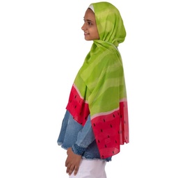 [ايشارب مستطيل كنز مطبوع- Print(1)(s6)] Small sized scarf with green watermelon on red