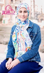 [ايشارب مستطيل كنز مطبوع- Print(1)(s7)]  Scarf with blue fish design on white background