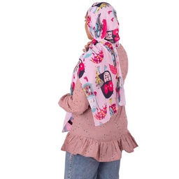 [ايشارب مستطيل كنز مطبوع- Print(1)(s8)]  Small sized pink owl scarf